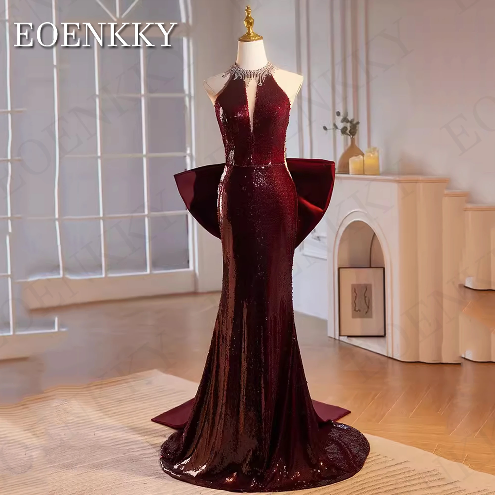 

Halter Mermaid Evening Dress Sparkly Korea Burgundy Backless Sequin Wedding Party Dresses vestidos de fiesta elegantes 2024