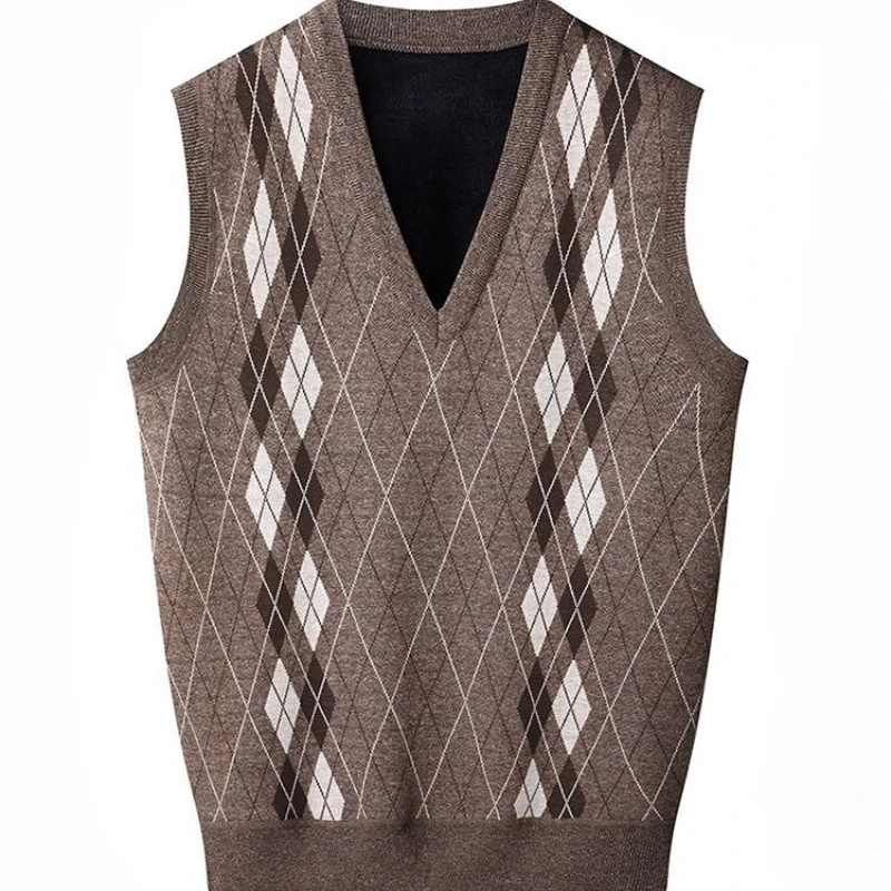 

Теплый вязаный жилет на флисовой подкладке для мужчин среднего возраста, мужское термобелье, верхняя одежда, жилет на осень-зиму, многослойные жилеты