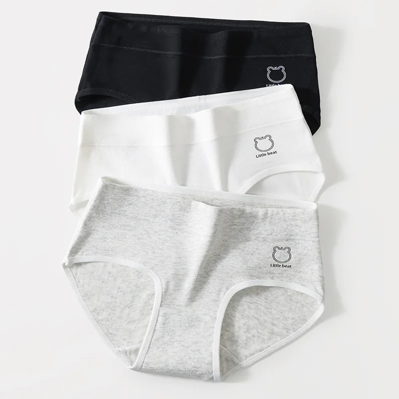 

3pcs Cotton Mid Waist Girl's Cartoon Print Panties Student Underwear Breathable Underpant Plus Size Panty Female Seamless Briefs