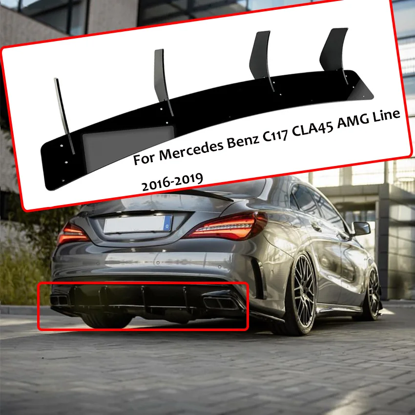 

2016-2019 For Mercedes Benz C117 CLA45 AMG Line 4 Fins Car Rear Bumper Diffuser Tail Side Splitters Spoiler Lip Guard Protector