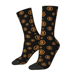Fashion Print Bitcoin Logo Pattern Socks for Men Women Stretch Summer Autumn Winter BTC Cryptocurrency Blockchain Crew Socks
