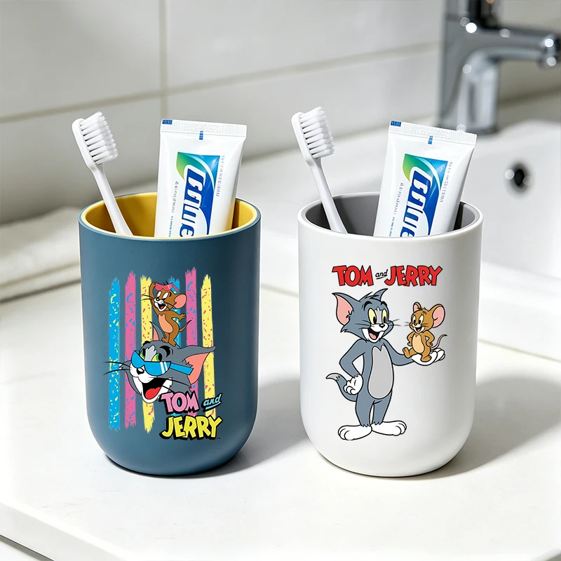 

Tom and Jerry Toothbrush Cup Anime Cartoon Water Cup Kawaii Woman Man Mouthwash Cups Bathroom Rinse Cup Toothpaste Bottles Gift