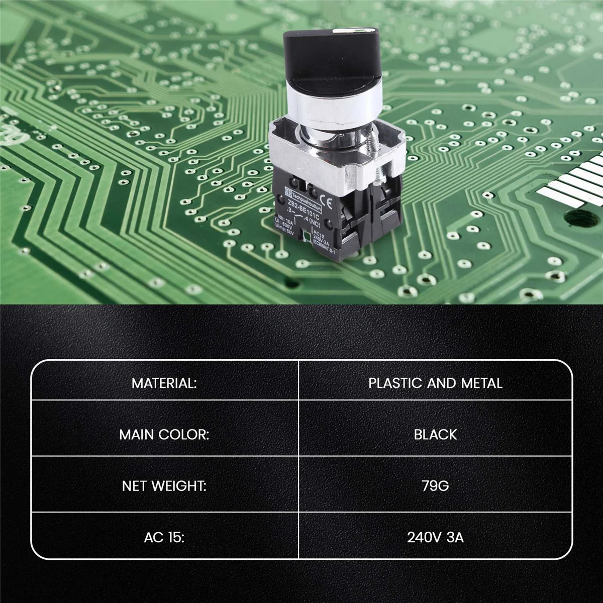 ABNP 22mm Latching 2 NO 3-Position Rotary Selector Select Switch ZB2-BE101C Black