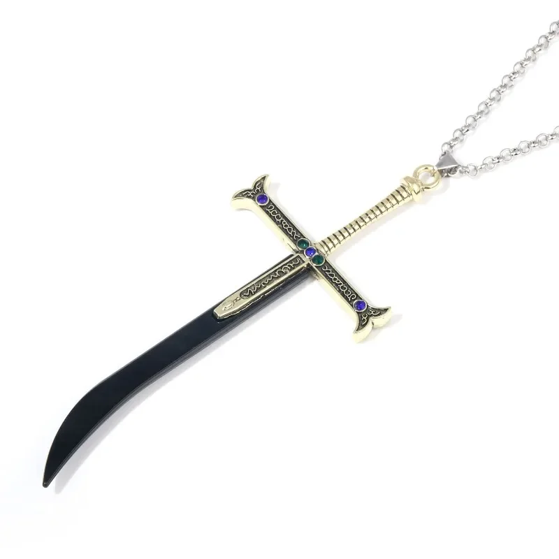 One Piece anime peripherals Dracule Mihawk metal black knife keychain pendant creative personalized necklace cosplay props