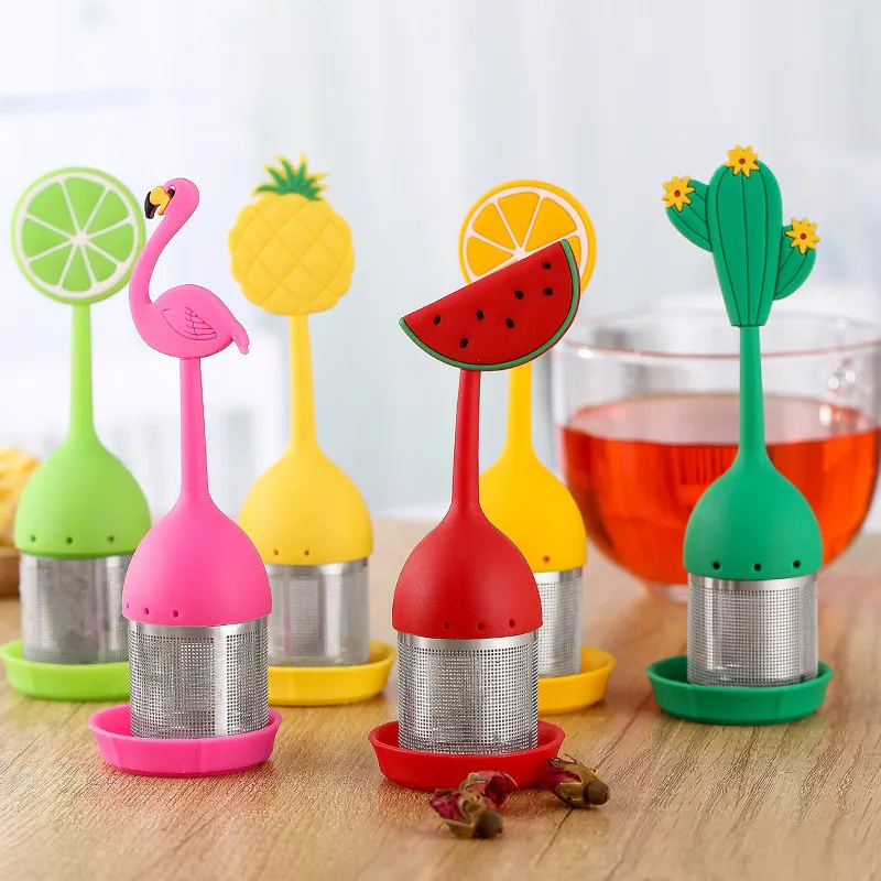 10PCS---304 stainless steel silicone tea strainer, cute flamingo tea filter ball
