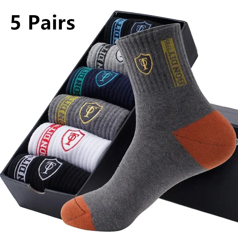 5Pairs Breathable Cotton Sports Stockings Men Bamboo Fiber Autumn and Winter Men Socks Sweat Absorption Deodorant Business Sox