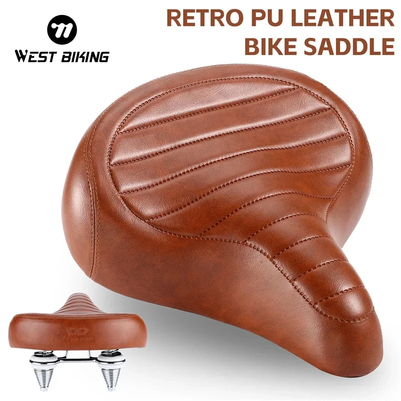 

WEST BIKING Retro Bicycle Saddle PU Widen Exercise MTB Touring Bike Seat Spring Shock Comfortable Cushion Cycling Accessories