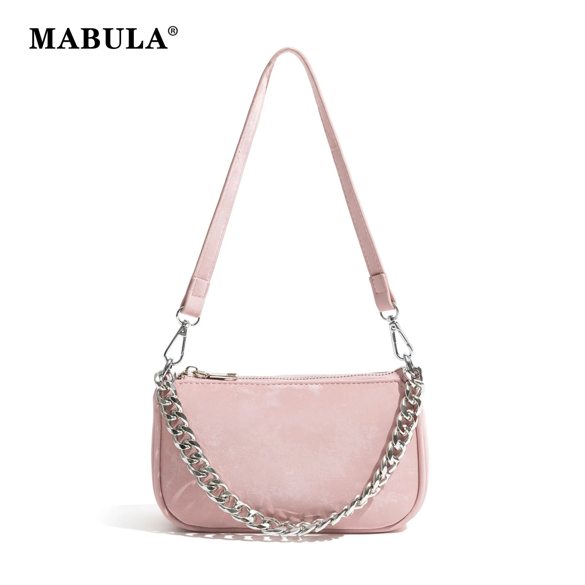 MABULA Small Zipper Underarm Shoulder Bag Big Chain Classical Design Pu Clutch Wallet Chinese Stylish Leather Tote Handbag