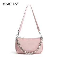 MABULA Small Zipper Underarm Shoulder Bag Big Chain Classical Design Pu Clutch Wallet Chinese Stylish Leather Tote Handbag