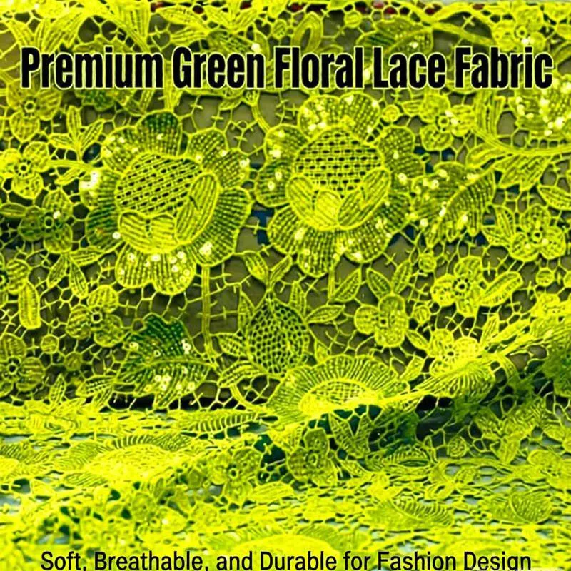 Golden Green Beads Guipure Lace Fabric for Sewing Wedding Clothing Sequin Lemon yellow Beautiful African Laces Fabrics to Sew