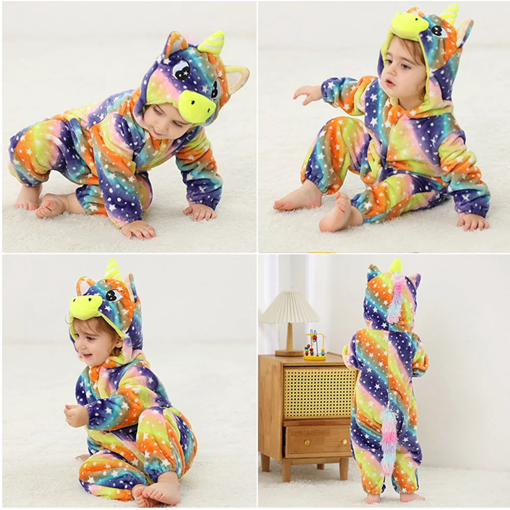 LOlanta Baby Animal Costume Unicorn Jumpsuit Infant Hood Fleece Onesie Toddlers Rompers Birthday Christmas Infant Gifts