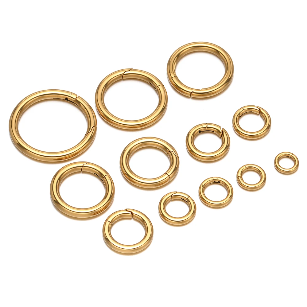 2Pcs/Lot Round Spring Clasps Stainless Steel Gold Plated Keyrings Buckles Connectors for DIY Jewelry Bag Hooks Making Components