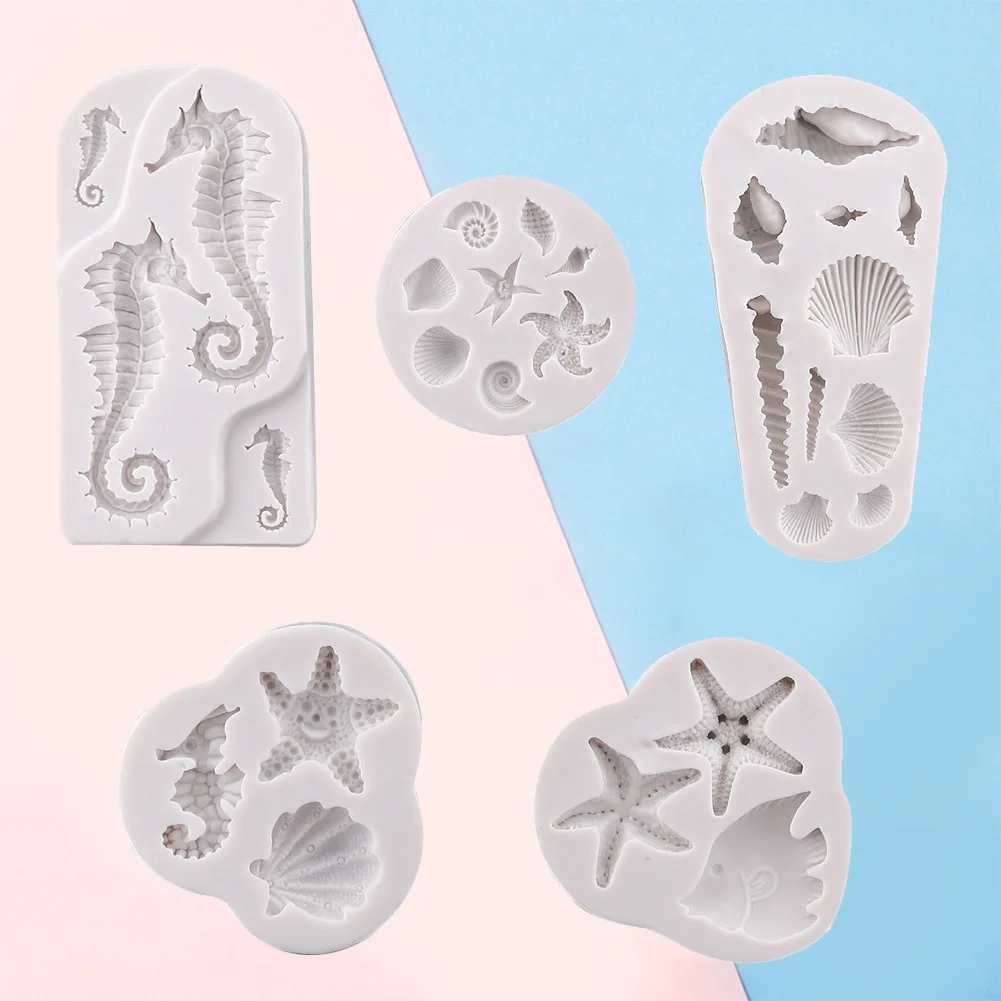 Ocean Animal Silicone Cake Mold DIY Sea Creatures Conch Starfish Shell Fondant Cake Decorating Tools DIY Chocolate Baking Mold