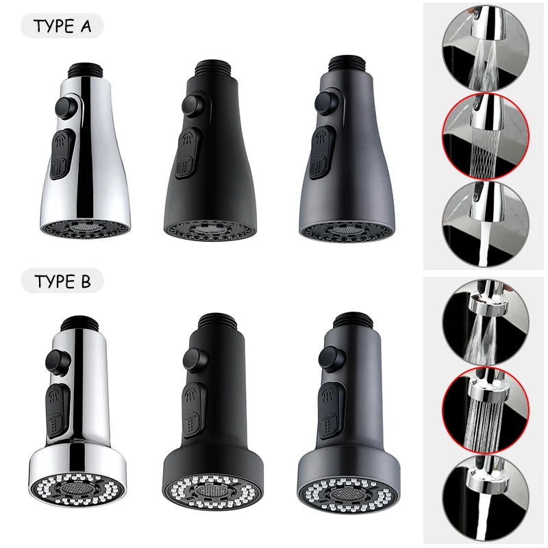 Kitchen Pull-Out Faucet Replacement Splash-Proof Nozzle Black Sink Multi-Functional Shower Head Universal Universal Connector