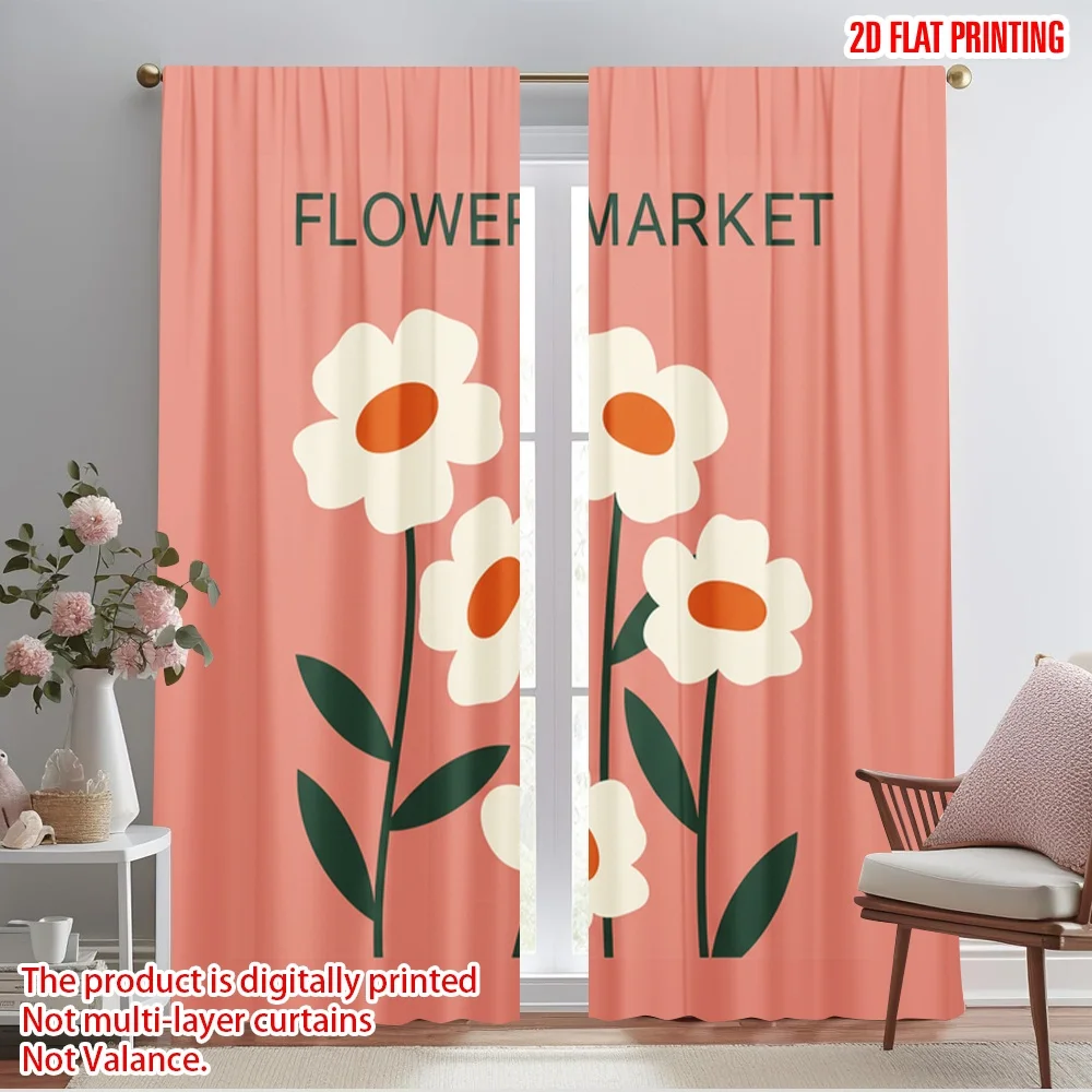 

2pcs 2D flat printing Drapes Floral 0 Polyester Fabric Without Electricity Festive Wall Decor Perfect for Spring Holidays