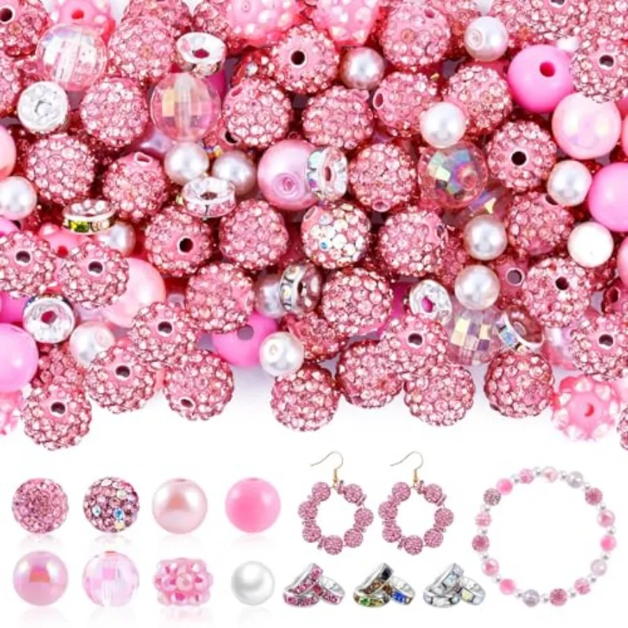 

300 PCS Rhinestone Beads for Jewelry Making, 200 PCS 0mm Crystal Clay Beads, 50 PCS 6mm Pearl Bead, 50 Pcs 8mm Spacer Bead, for