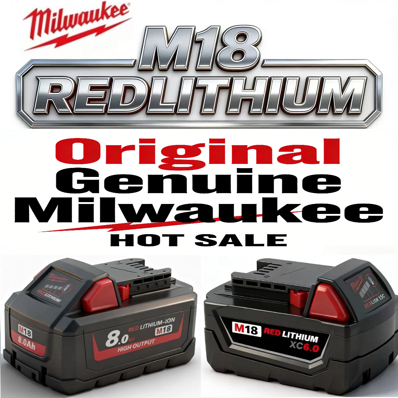 

100%Milwaukee M18 8.0Ah REDLITHIUM Battery For M18 Series Impact Driver Hammer Drill Circular Saw Rechargeable Tool Battery Pack