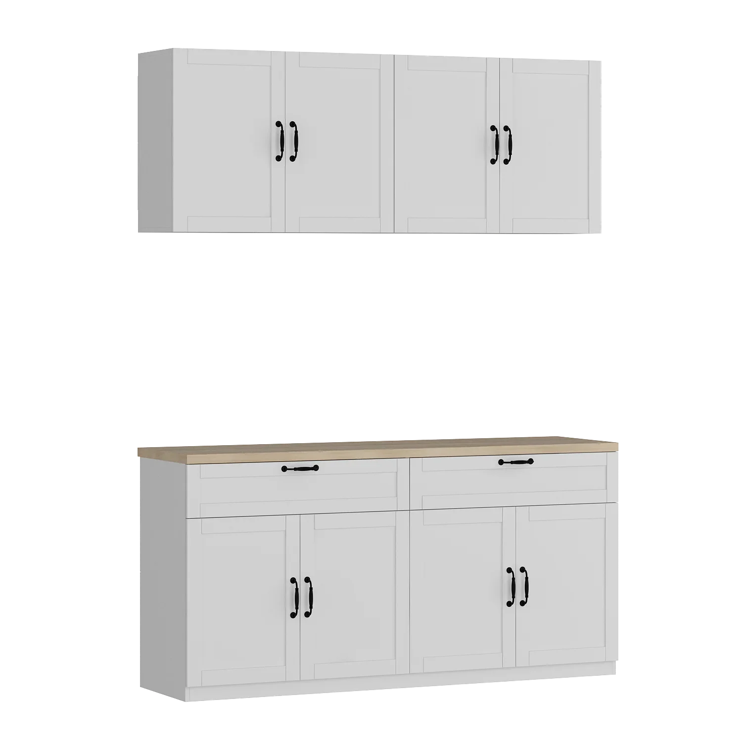 Wall-Mounted Kitchen Hutch with Doors & Drawers, Pantry Sideboard Cabinet with Metal Handels for Living Room, White