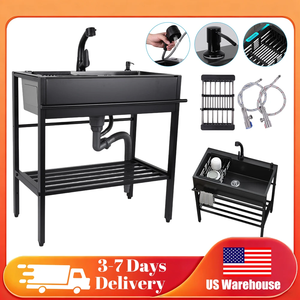 

Раковина для прачечной с краном для холодной и горячей воды, шлангами и комплектом для слива, большая отдельностоящая раковина для прачечной, кухни, ванной комнаты, гаража