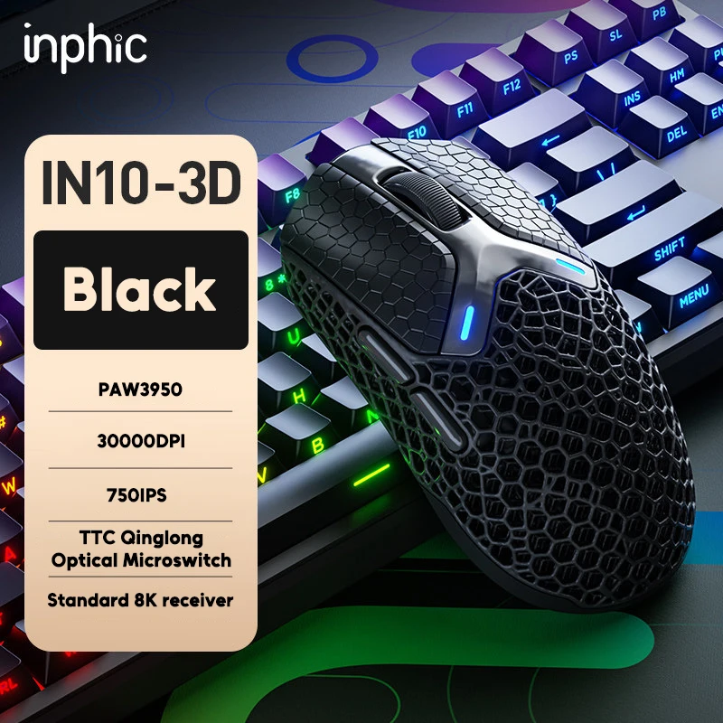 Inphic IN10 3D Wireless Gaming mouse 3D printed Hollow out shell PAW3950 8K Bluetooth 2.4g Wired Gaming Mouse 3D printed mouse