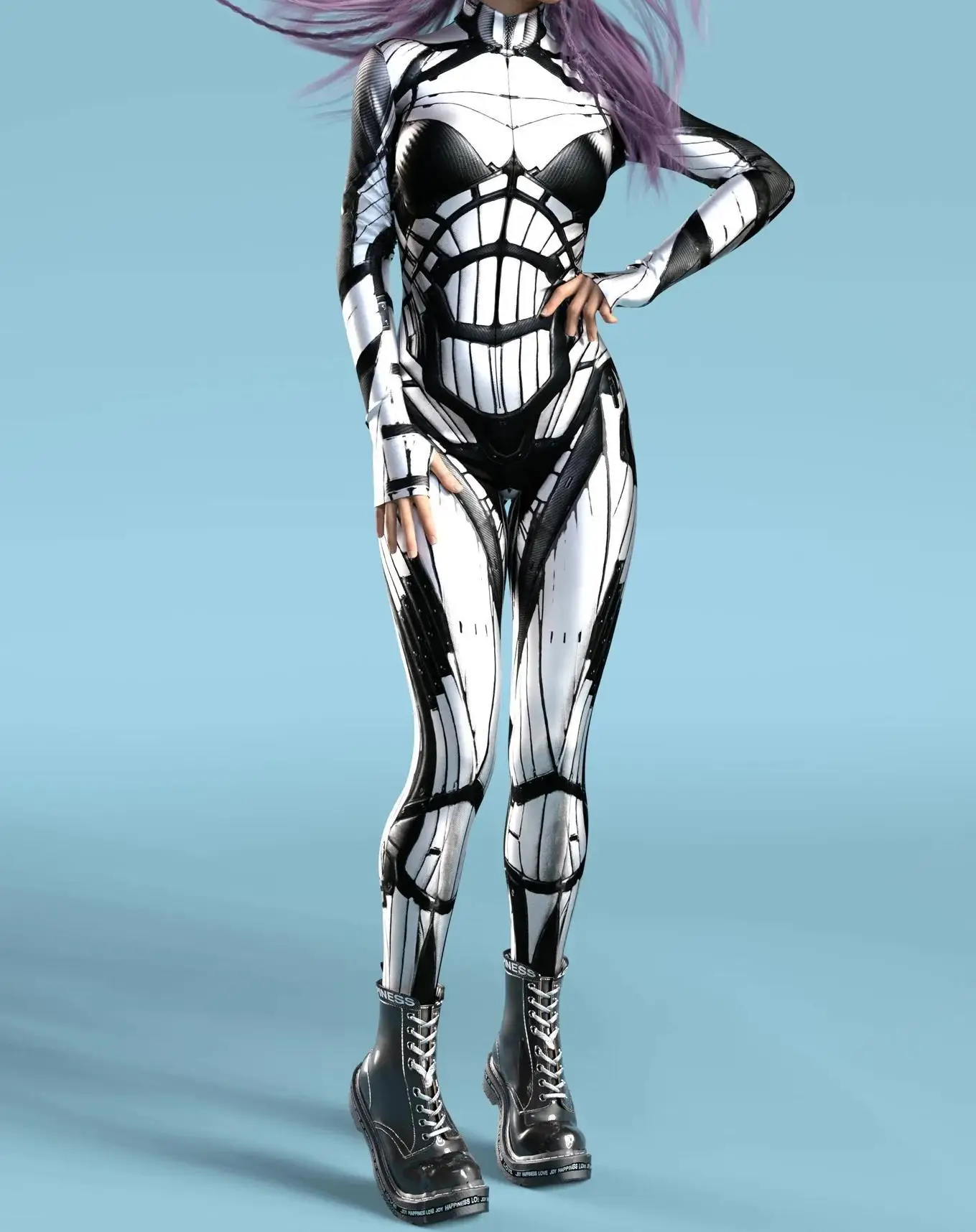 Mechanischer Rüstungsanzug für Frauen, Cyber-Fighter-Cosplay-Bodysuit, Steampunk-Kostüm, Zentai-Anzug für Halloween-Partys – Detail 31