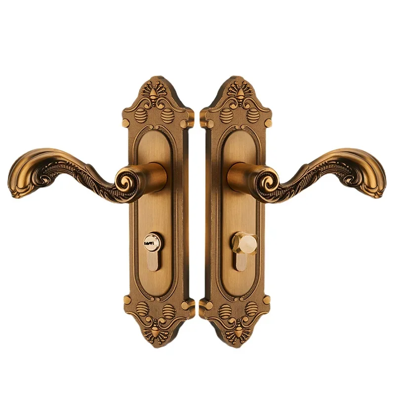 European Style Brass Retro Bedroom Room Wooden Door Silent Handle Lock