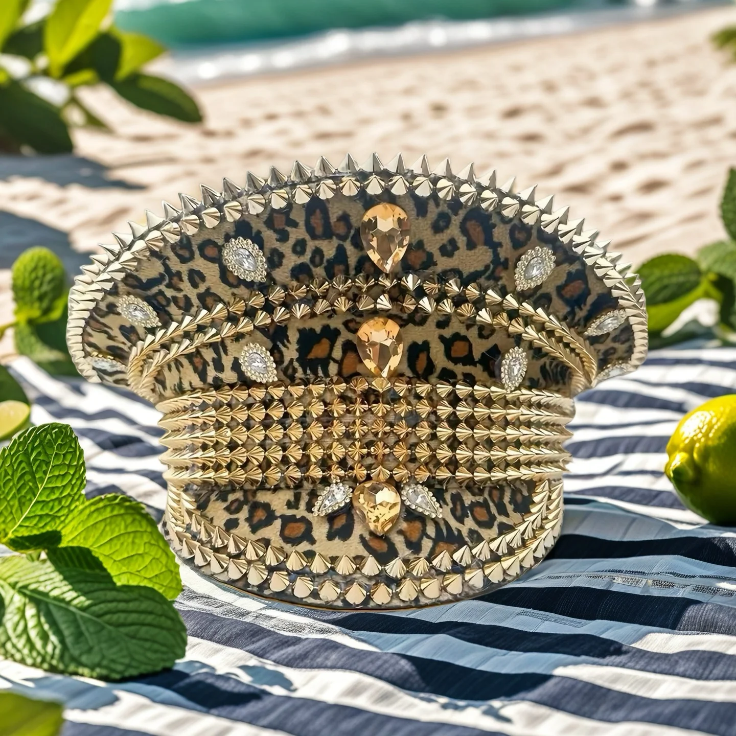 Kapelusz Halloweenowy HongLuan Leopard, Kapitańskie Kapelusze z Cyrkoniami na Festiwal Burning Man dla Kobiet, Akcesoria do Cosplayu dla Kobiet