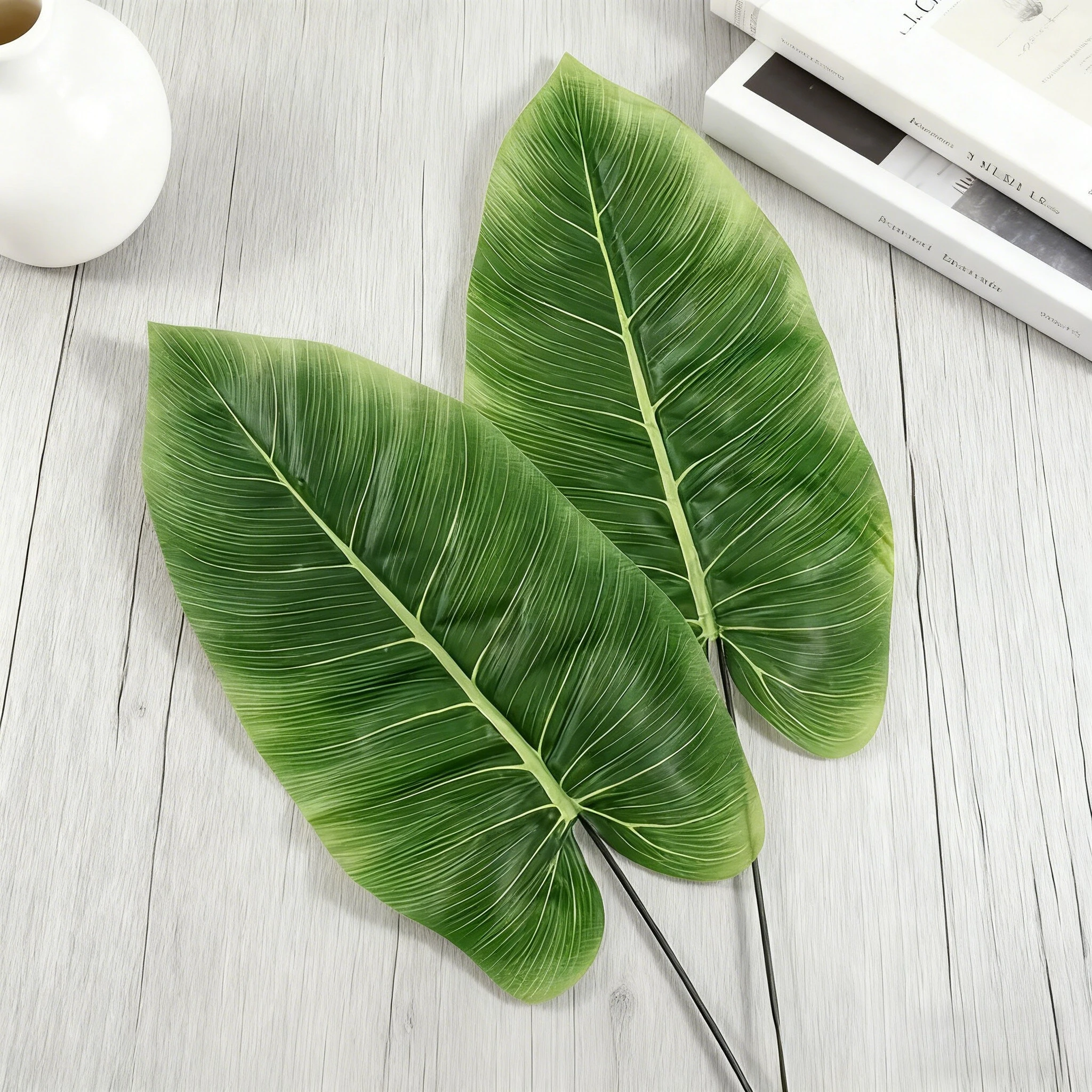 10 ramas de palma de hoja de plátano artificiales realistas, material de tela, perfecto para decoración del hogar y el jardín, bodas, todas las estaciones