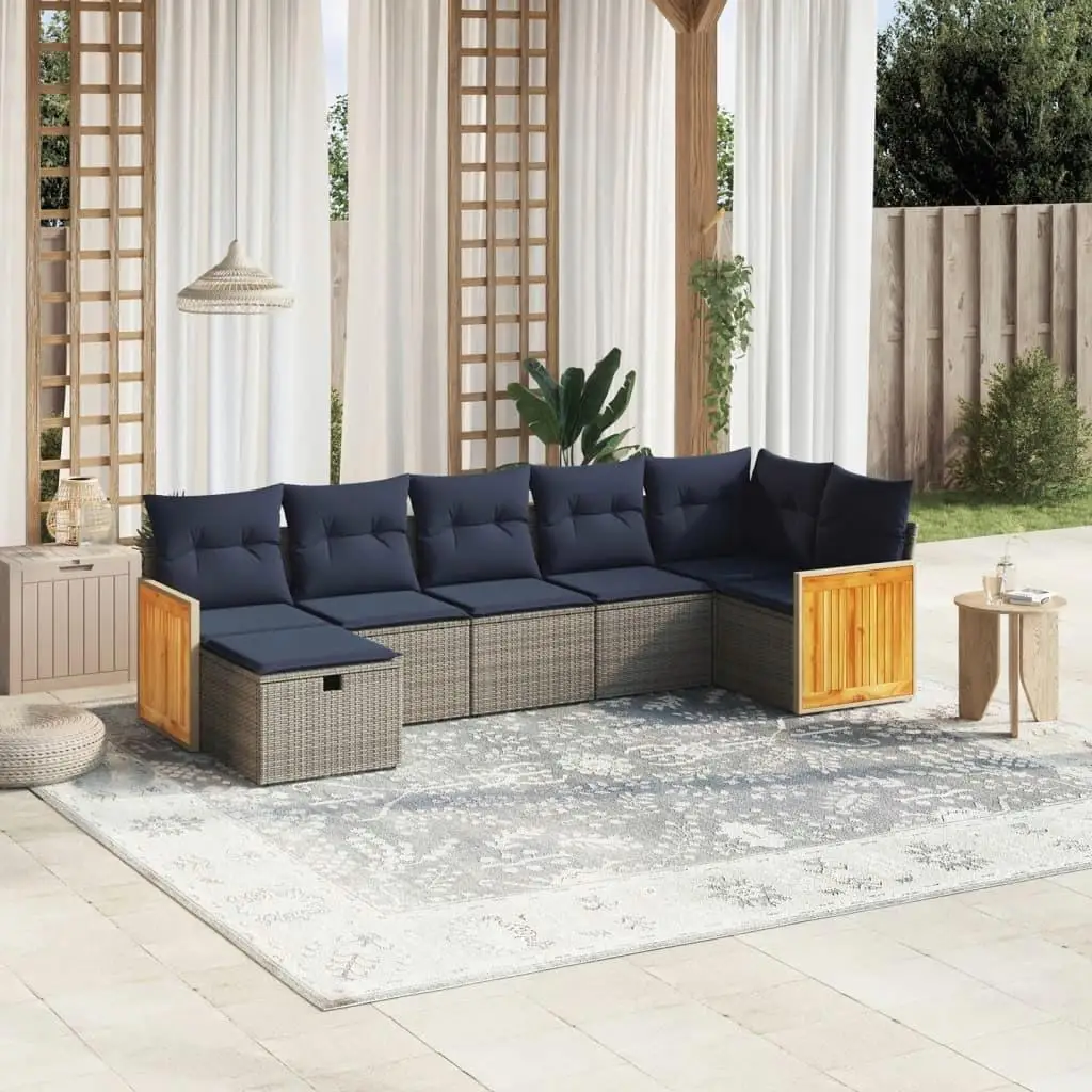 

7-компонентный серый диван из поли ротанга для патио с подушками, уличная мебель, садовые сиденья