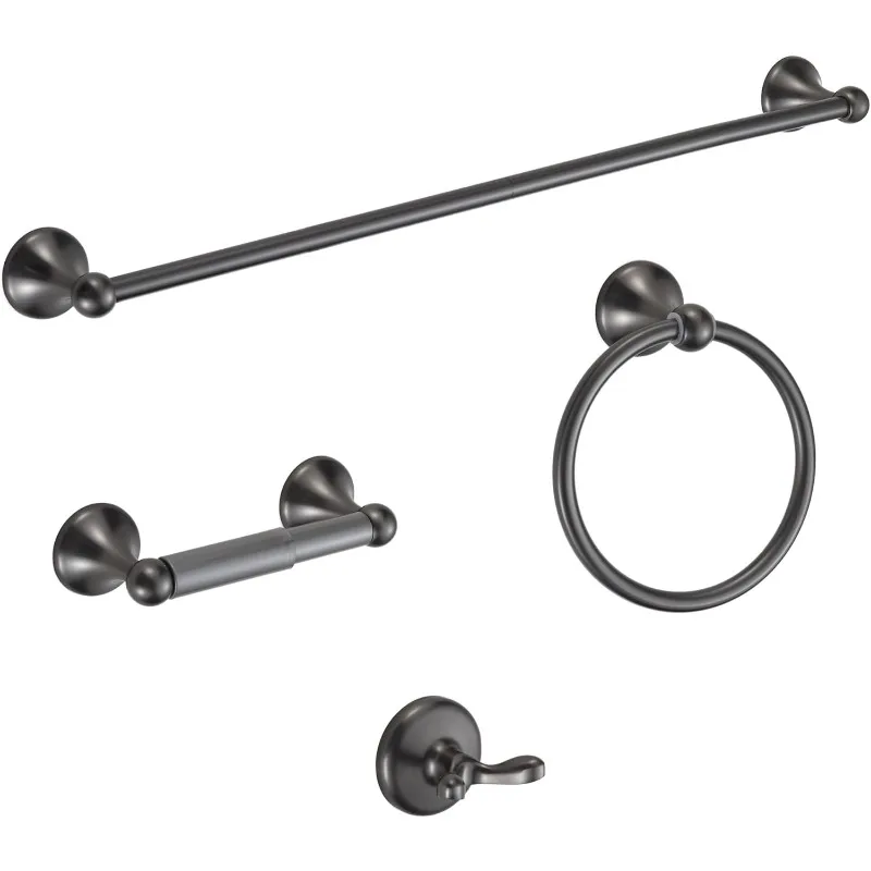 Bathroom Hardware Set Gunmetal Grey 4-Piece Bathroom Accessories Set Wall Mounted Adjustable