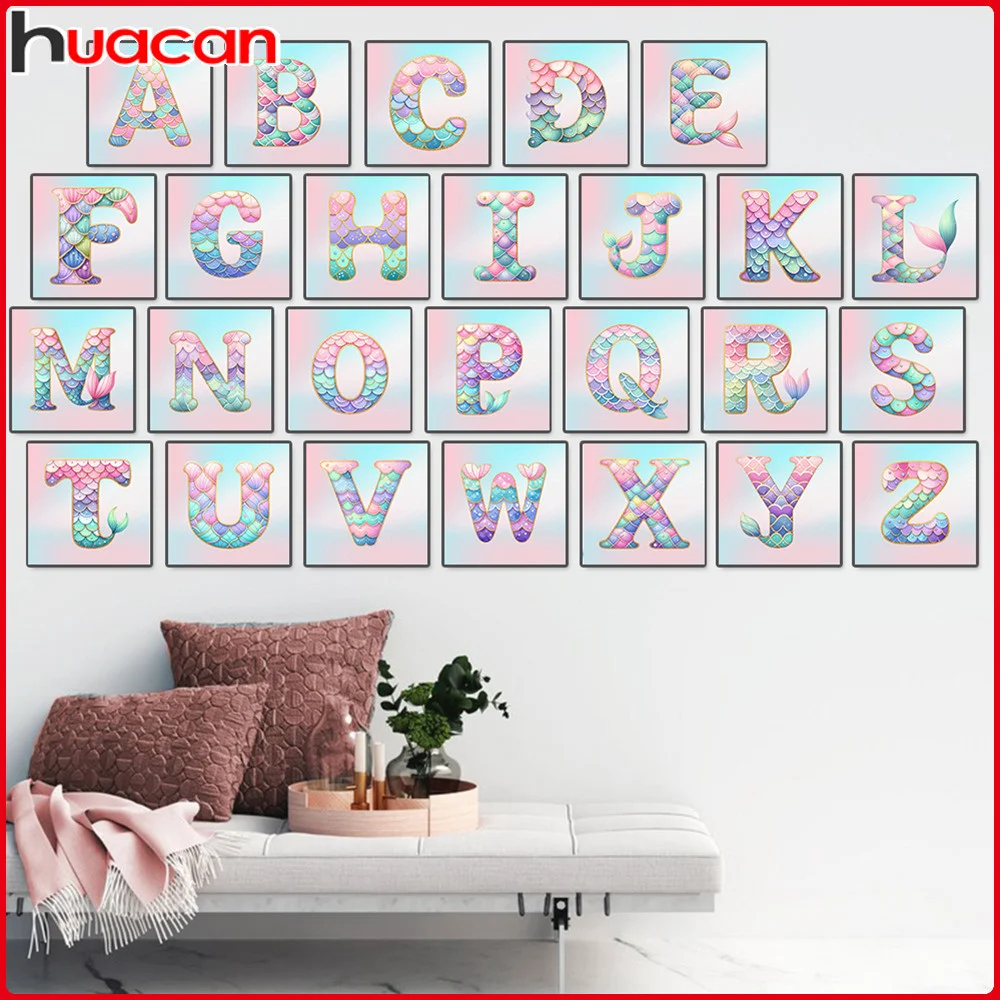 Neue Kollektion Diamantmalerei Cartoon Stickerei 26 Buchstaben Mosaik Fischschuppenmuster Weihnachtsgeschenk