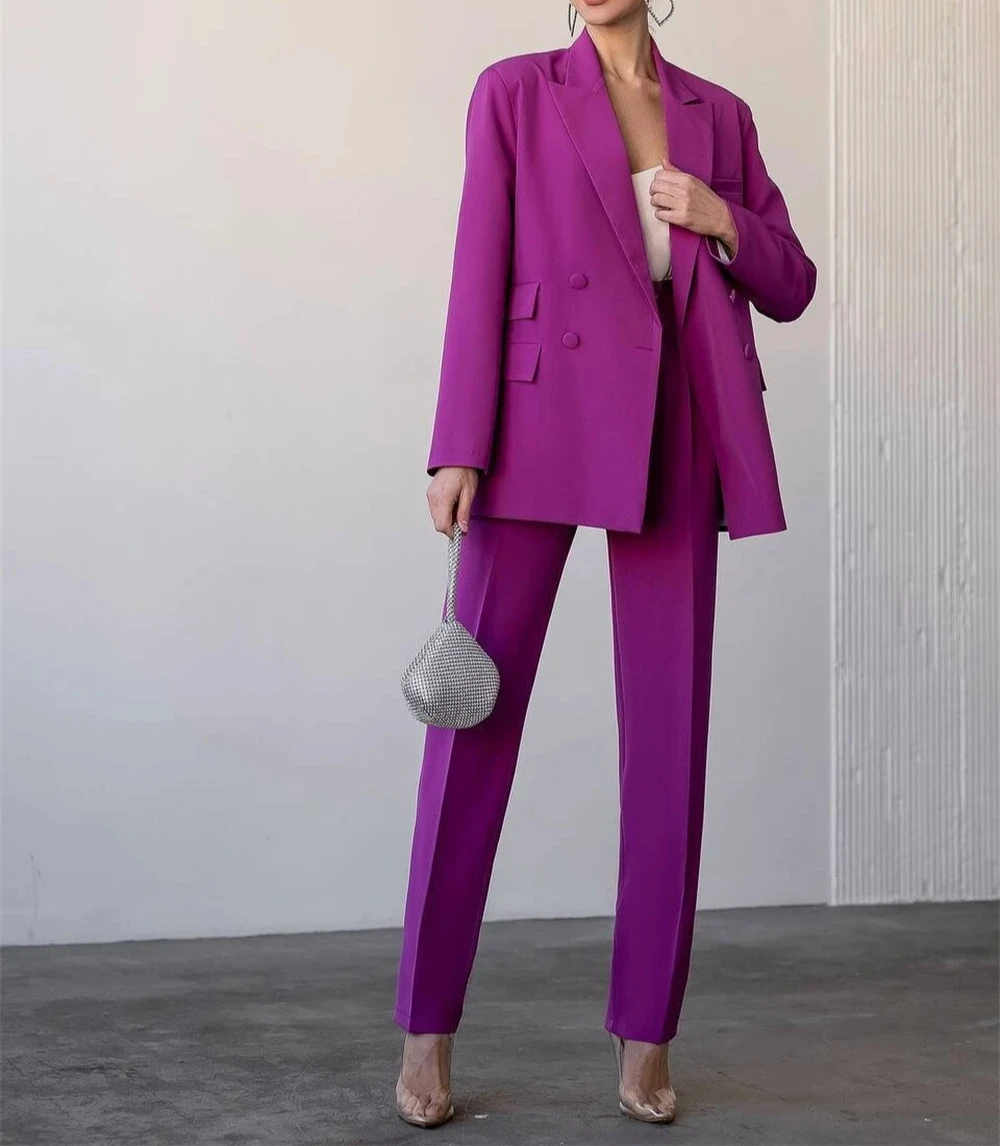 

Women's Slim Fit Double Breasted Tuxedo Set, Pantsuit Blazer, Pants, Business, Wedding Party, Business, 2 Pieces Customized