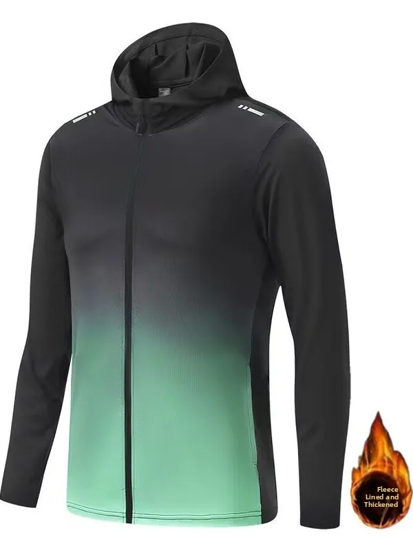 Men's Running Jacket Quick Dry Fleece Lined Hooded Sportswear Training Top Windproof Breathable Comfortable Long Sleeve Zippe...