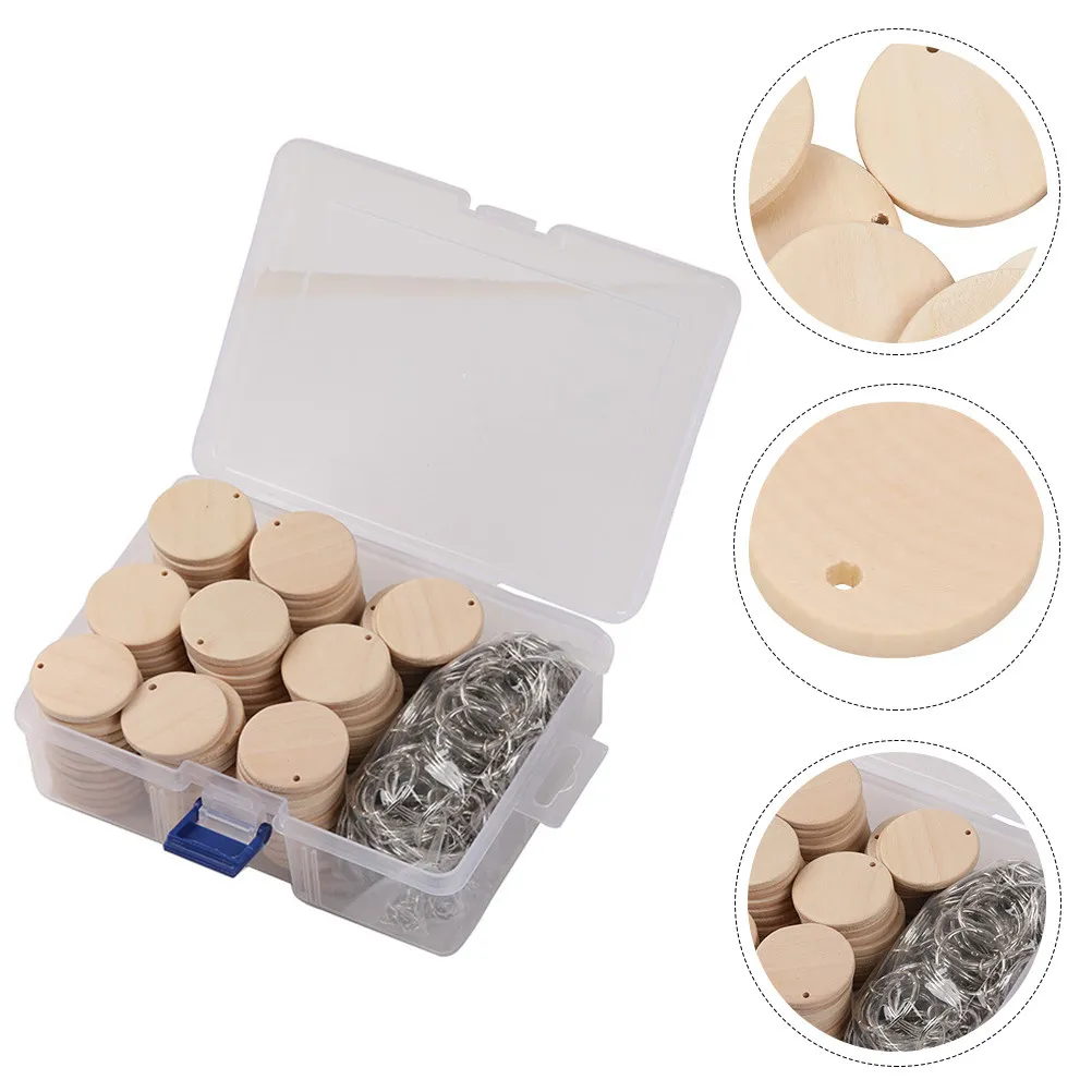 

1Set Natural Wood Slice Keychain Making Kit Round Smooth Sanded Wooden Circles DIY Craft Supplies for Gifts Jewelry Accessories