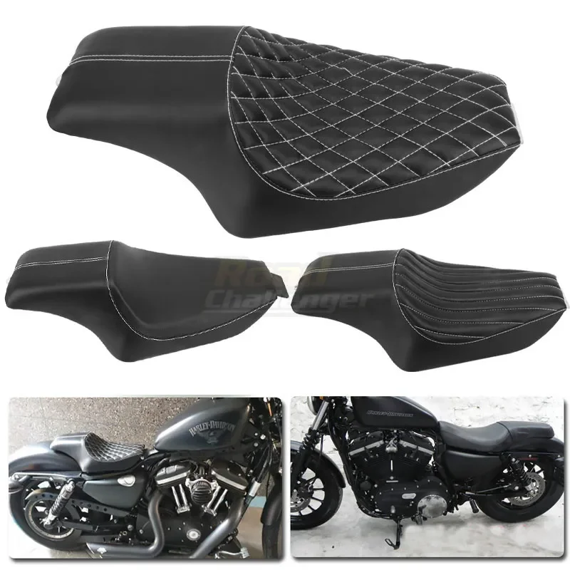 Motorcycle Black Leather Two Up Driver Front Rear Passenger Cushion Seat For Harley Sportster XL883 1200 2004-2016 15 14 13 12