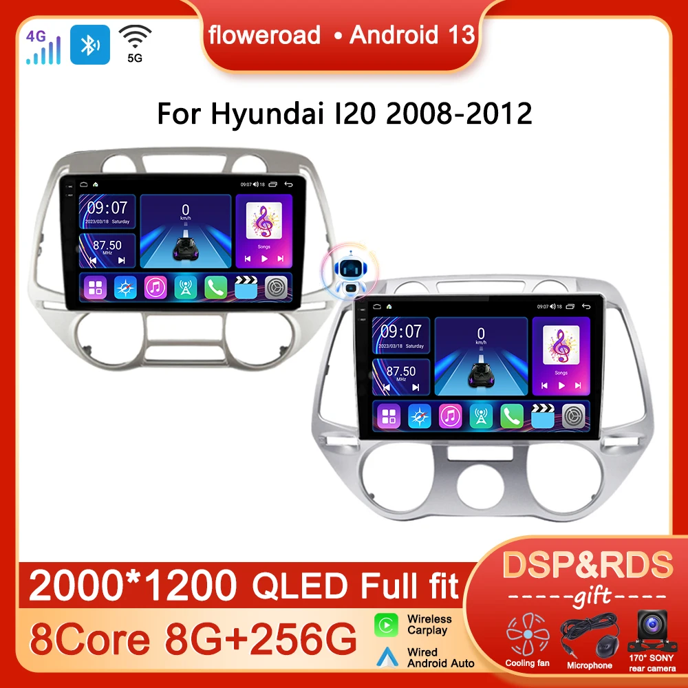 

Мультимедийная магнитола для Hyundai I20, мультимедийный проигрыватель с 9 дюймовым экраном, Android, для Hyundai I20 2008-2012, 8 ядер, 8 ГБ + 256 ГБ, 2DIN, DVD, DSP, видео