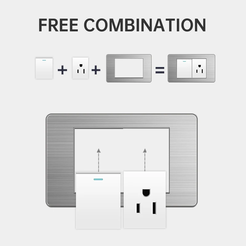 PSSRISE S18 Stainless Steel Power Socket Light Switch with Type-c USB Port Brazil Outlet Button Home Switch Electrical Socket