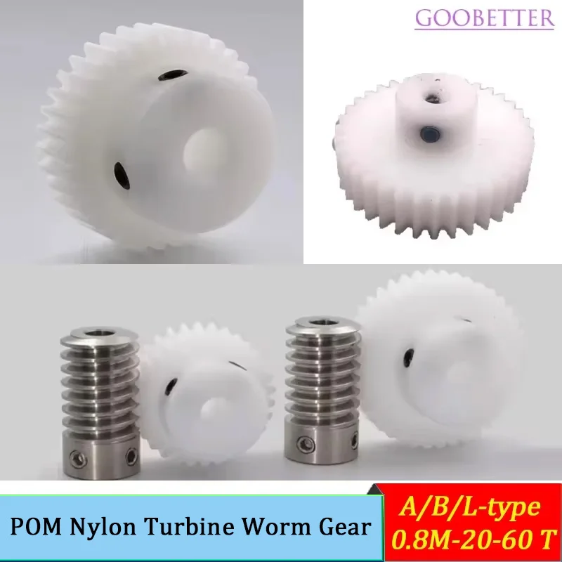 

A/B/L-type Stainless Steel Worm 0.8M 20/30/40/50/60 Teeth White POM Nylon Turbine Worm Gear
