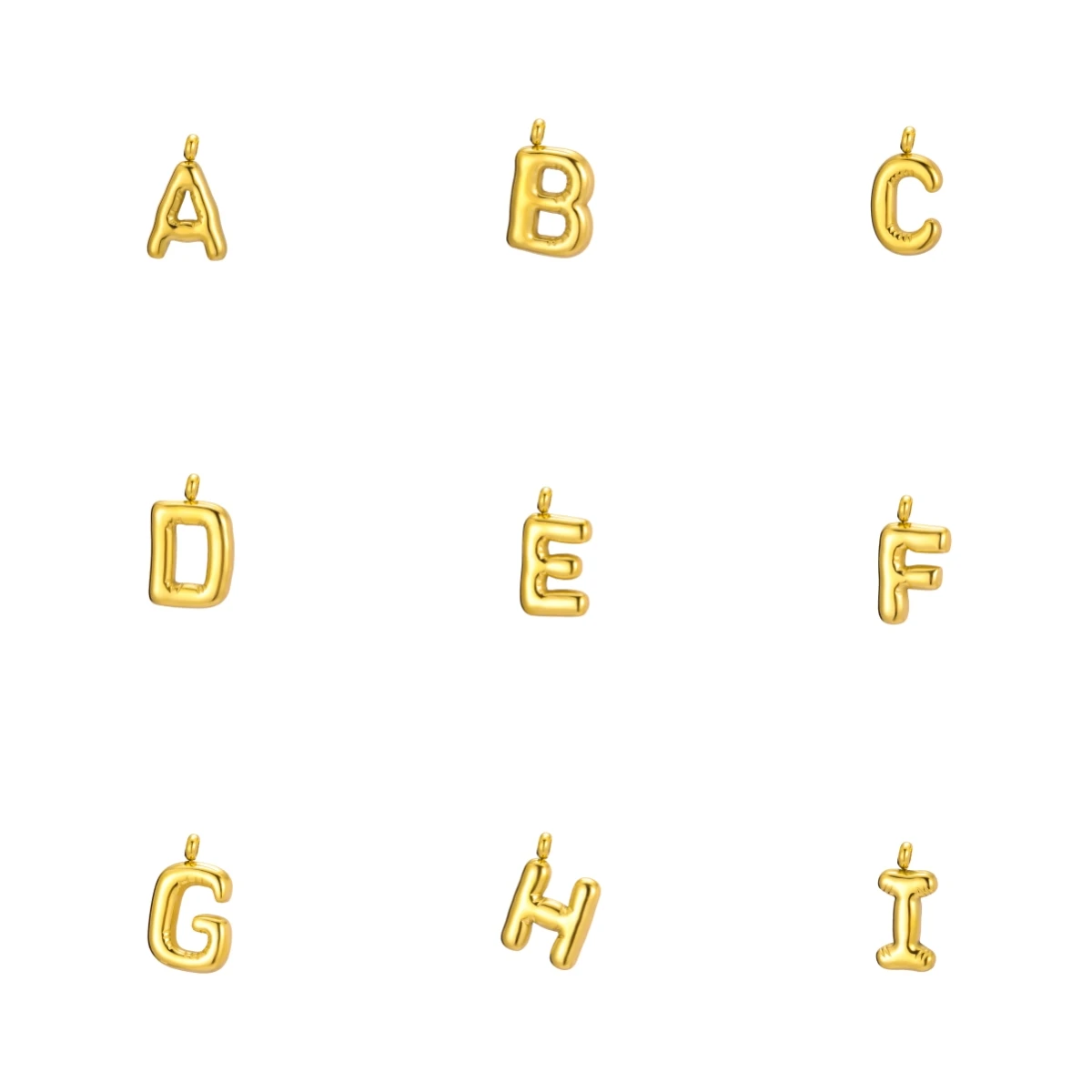 Gold Color Stainless Steel Fat Bubble A-Z 26 Letter Pendants for Jewelry Set Making Necklace Bangle Bracelet Charms Accessories