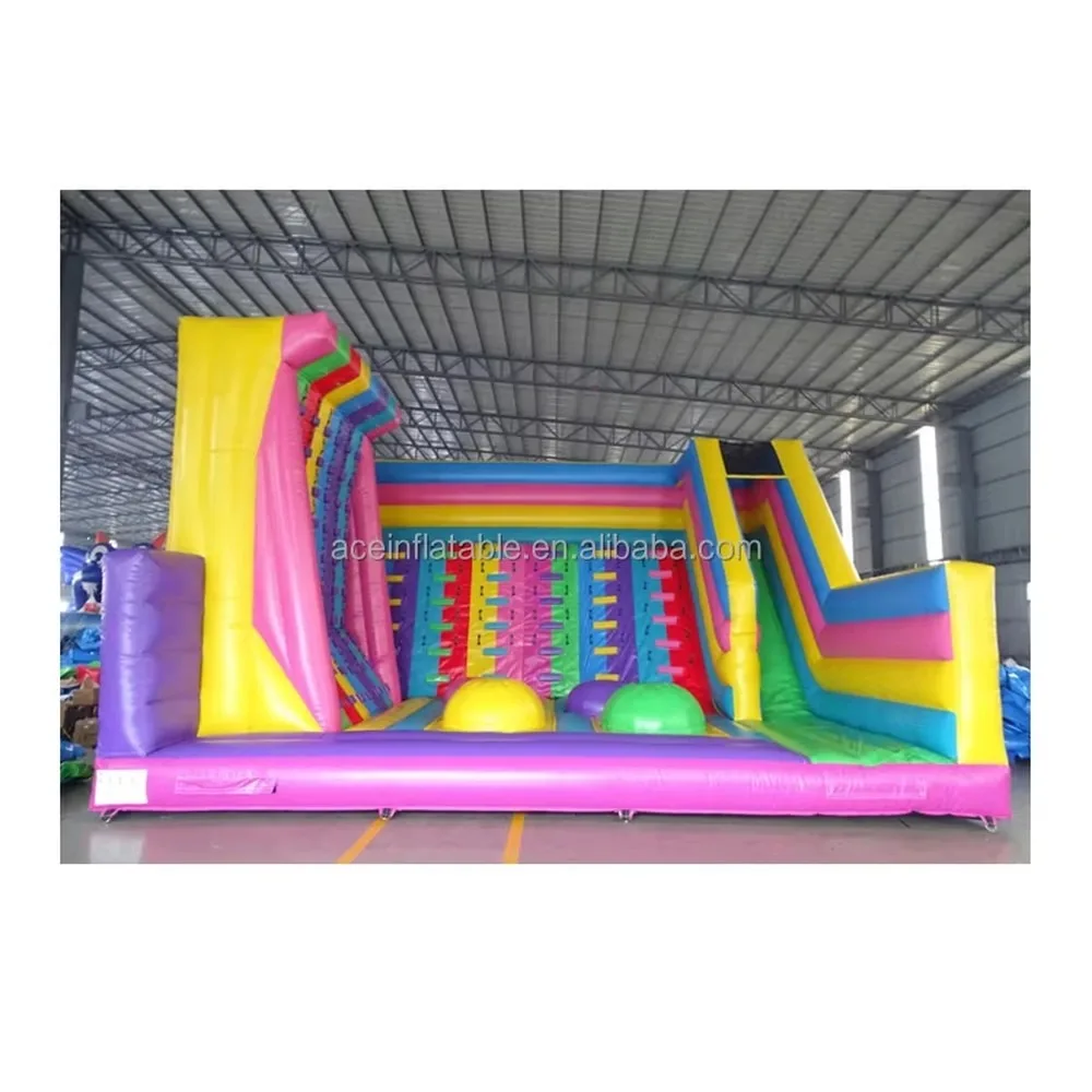 Inflatable Rock Climbing Wall with Slide Bouncy Game for Adults and Kids Indoor Outdoor Amusement Park Fun Durable