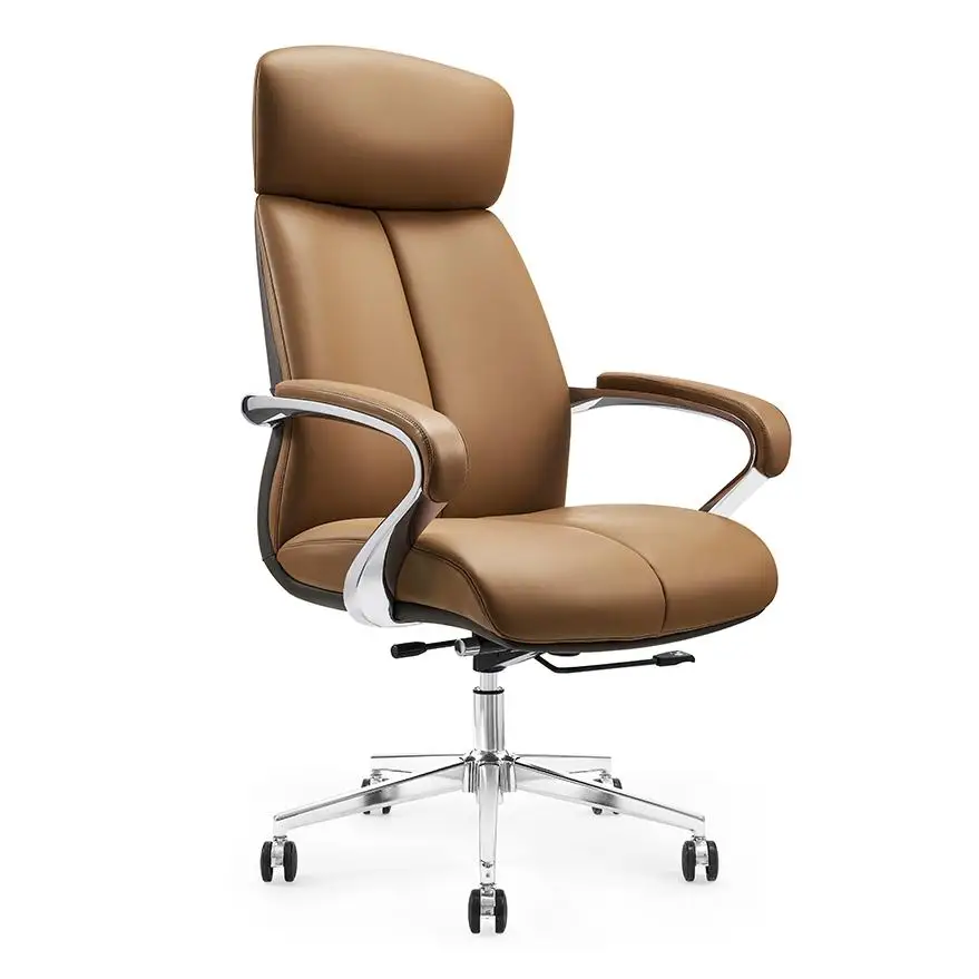 Economic High Quality Customized Color Modern Swivel Office Chair Genuine Leather Lumbar Support Ergonomic Comfortable Metal