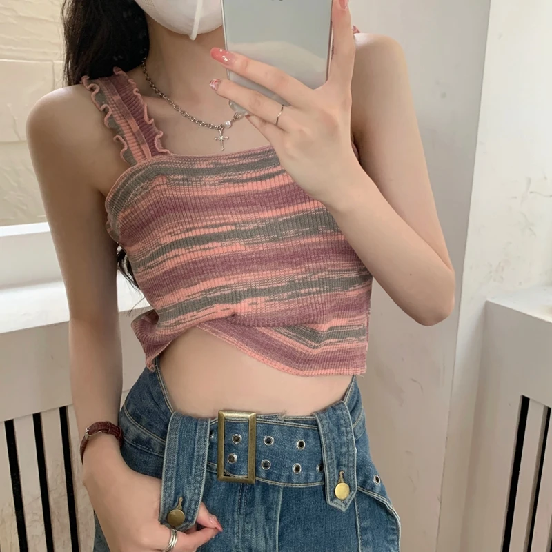 Striped Tank Top Female Casual Sweat Designed Chic Summer New Sleeveless Slim Korean Fashion Crop knitted Tops