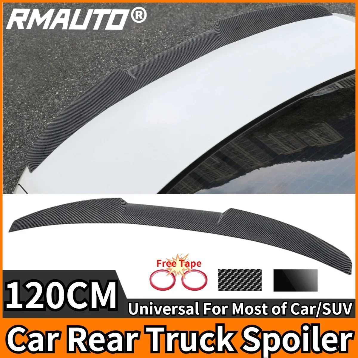 RMAUTO 120CM Universal Car Rear Truck Spoiler Carbon Fiber Rear Roof Spoiler For BMW E90 F30 F10 For Tesla Model 3 Y Body Kit