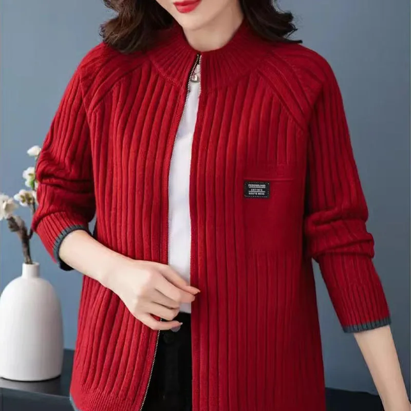 Malha outono e inverno uniforme de beisebol cardigan feminino nova cor sólida manga longa camisola versão coreana solto casaco selvagem