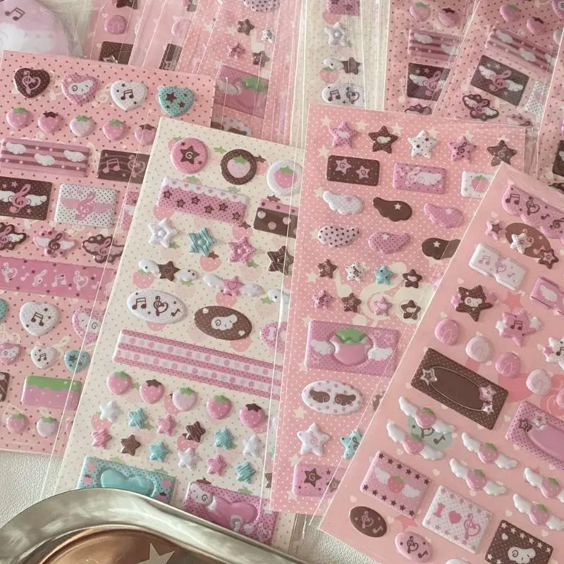 

DIY Cute Cartoon INS Strawberry Glitter Sticker Stationery Decorative Stickers Musical Note Sticker Journal Sticker