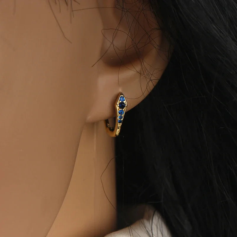 Dark Blue Zircon Hoop Earrings for Women Europen and American Ins Gold Silver Color Piercing Huggie Earring Jewelry Customizable