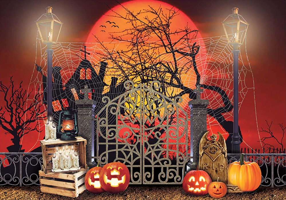 

vampire Halloween Village Graveyard Full Moon Pumpkin backdrops computer print party supplies Photography Studio Backgrounds