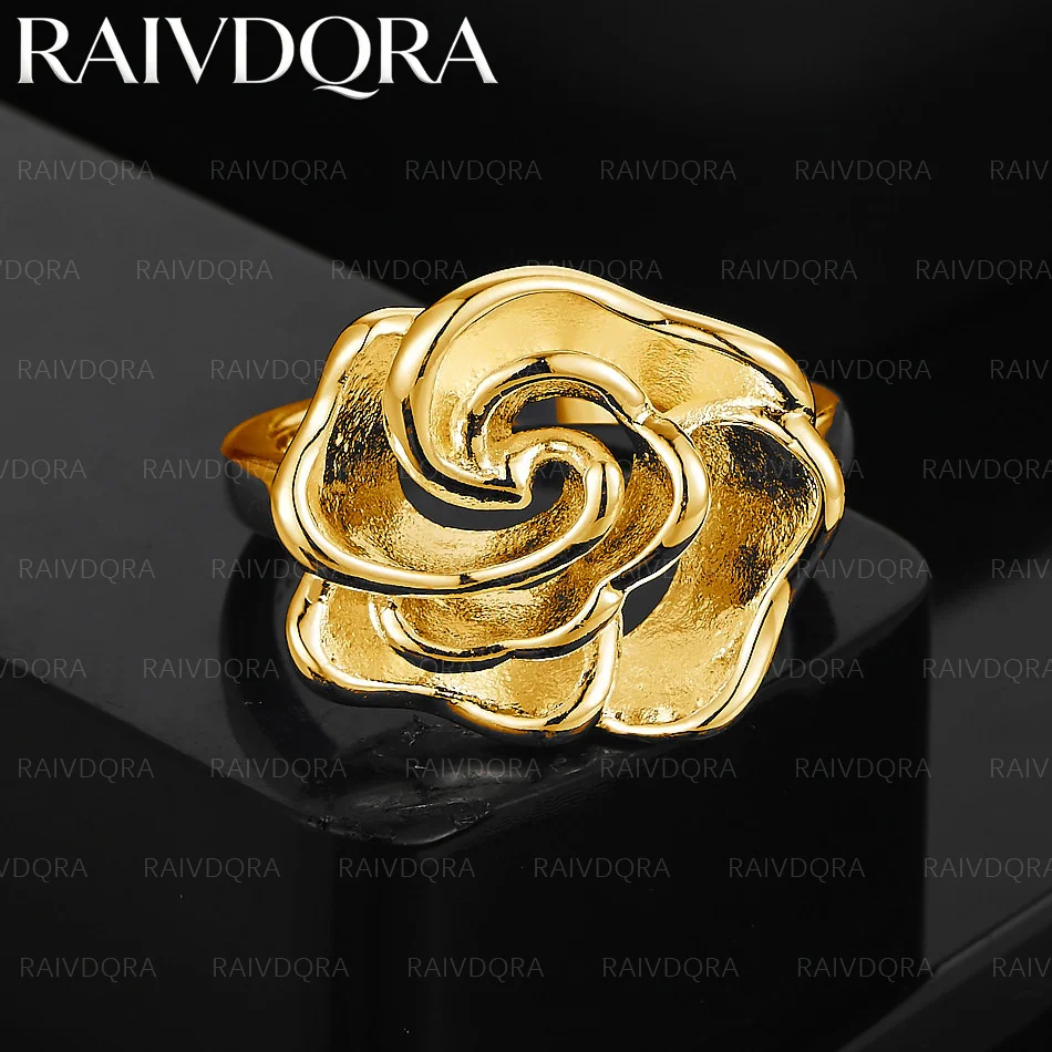 

18K Gold Plated Rose Ring for Women Engagement Band Wedding Rings Fashion Party Jewelry Bridal Charms Accessories
