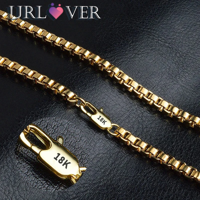 URLOVER 18K Gold Plated 3MM Box Chain Necklace 16