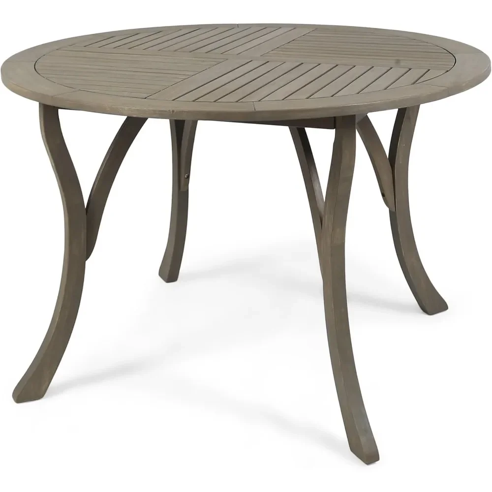 Outdoor 47 Round Acacia Wood Dining Table in Grey - Stylish and Durable Garden Furniture